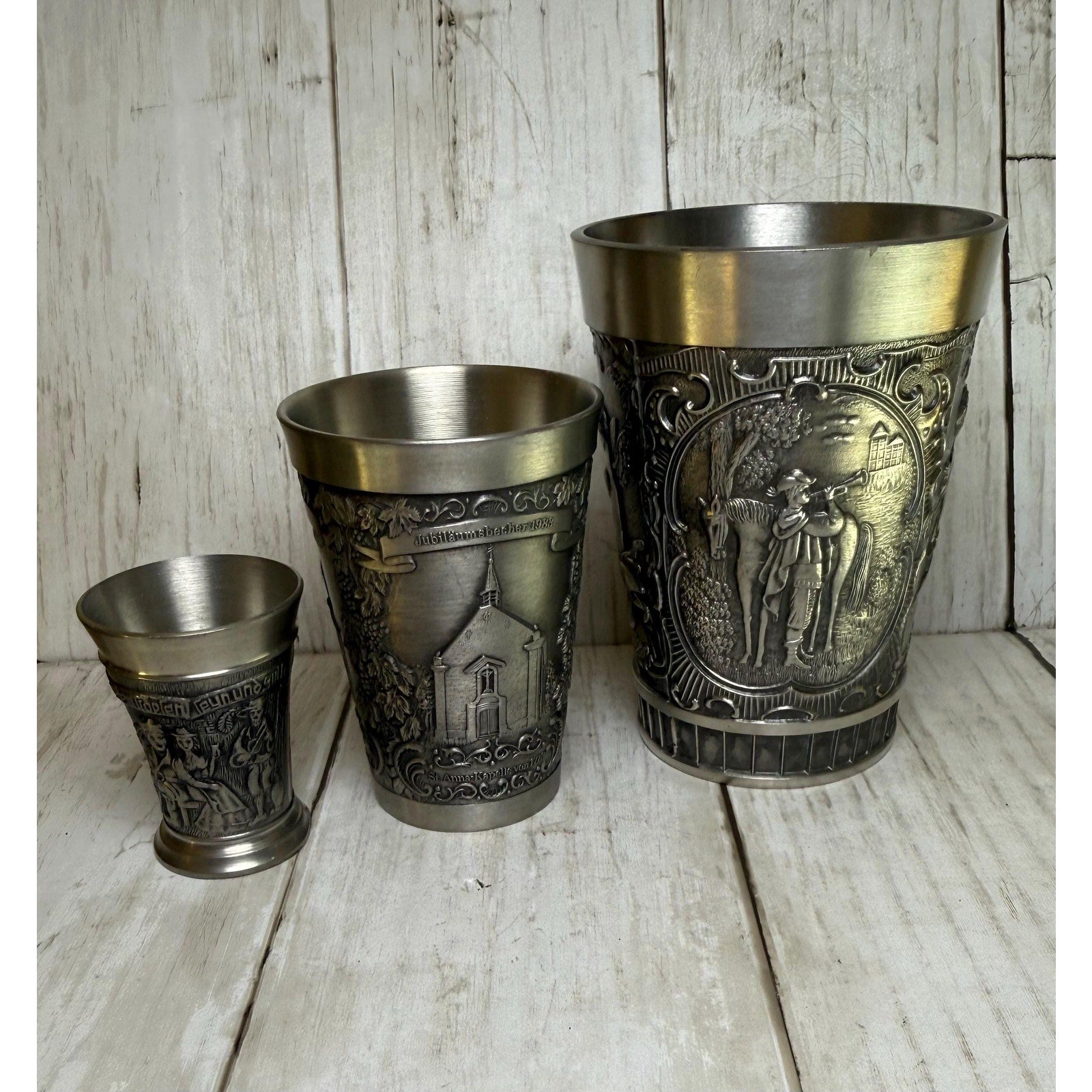 Set of 3 German Pewter Cups - Grenningloh and Zinn Becker