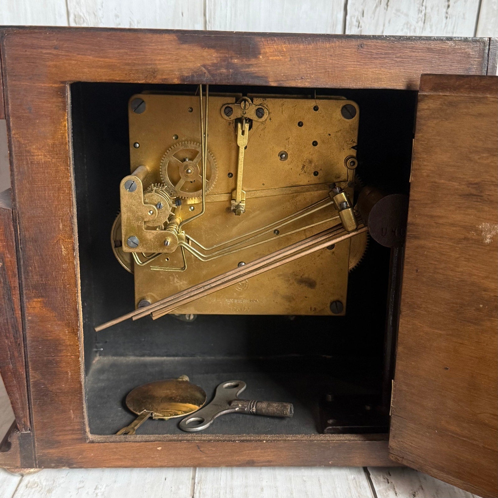 Art Deco Wooden Geometric Mantle Clock, As Is