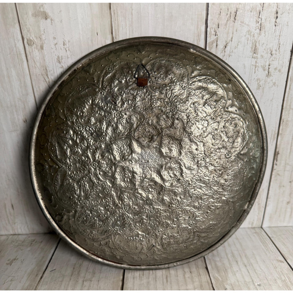 Handmade Middle Eastern Round Silver Tray Star in Center