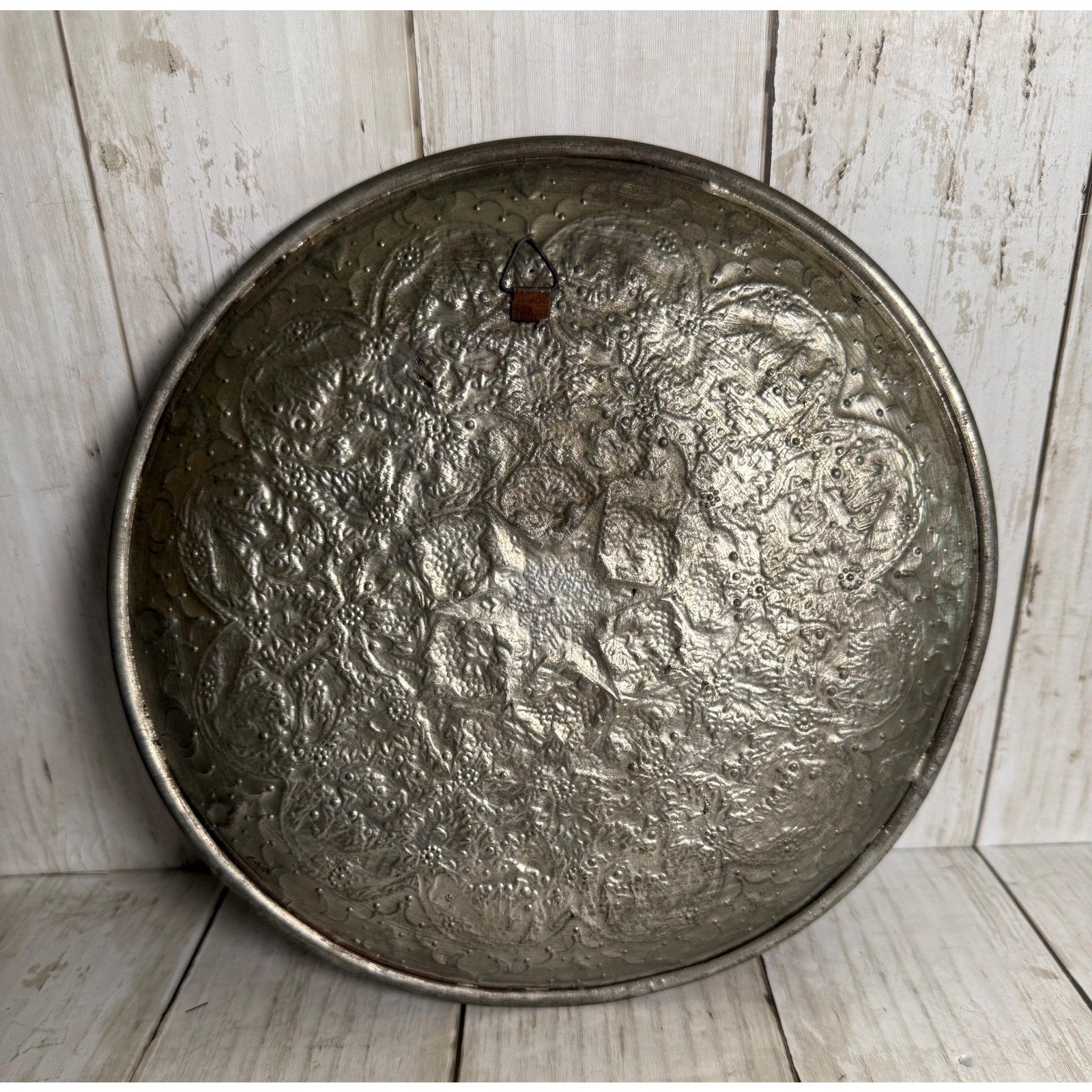 Handmade Middle Eastern Round Silver Tray Star in Center