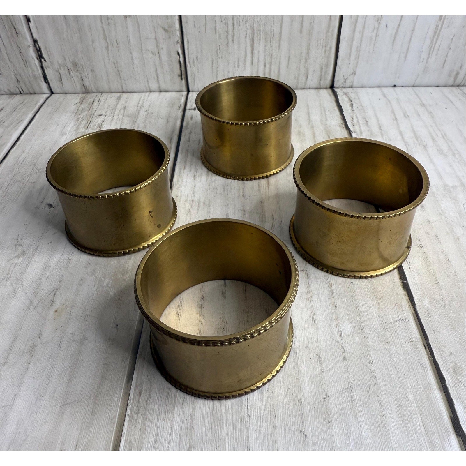 Brass Beaded Napkin Rings, Set of Four