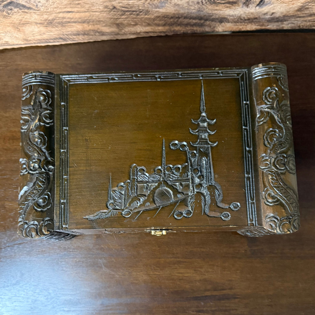 Hand-Carved Asian Wooden Jewelry Music Box