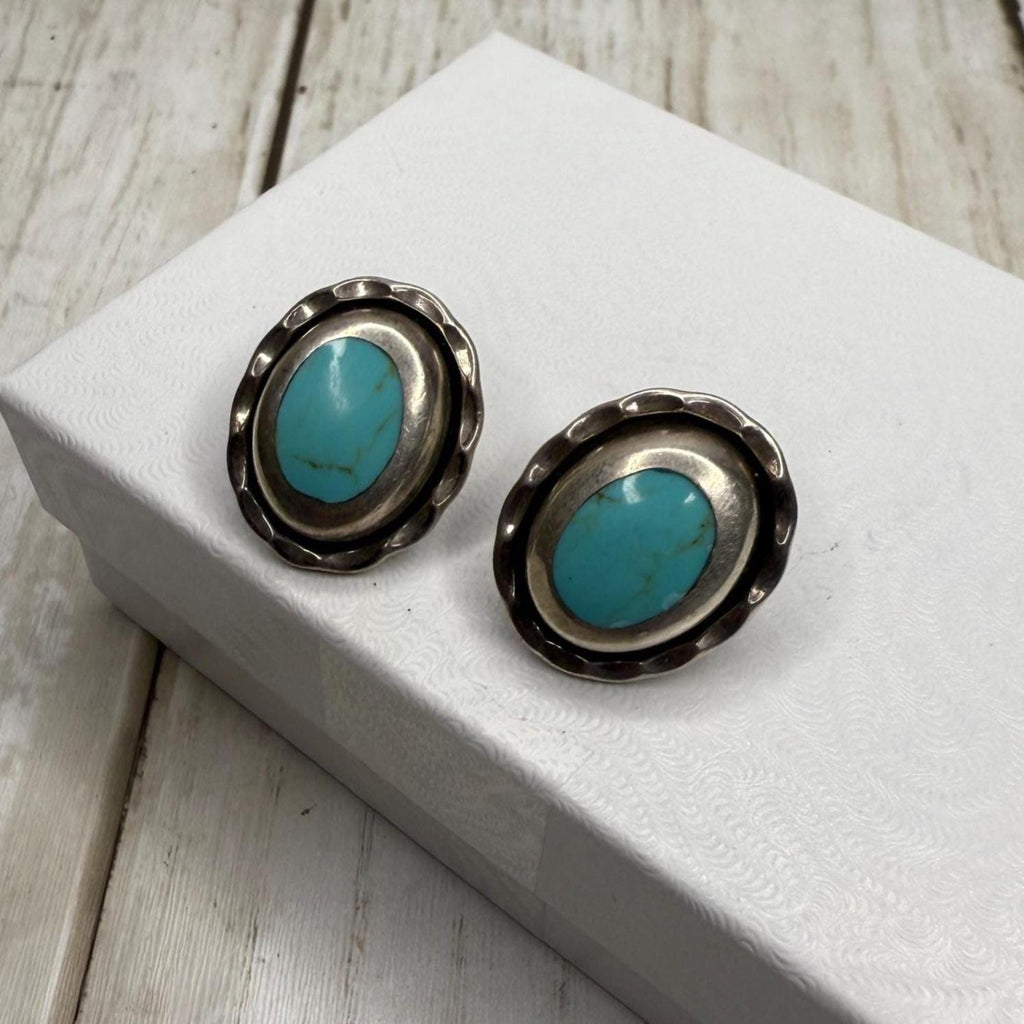 Silver and Turquoise Oval Earrings