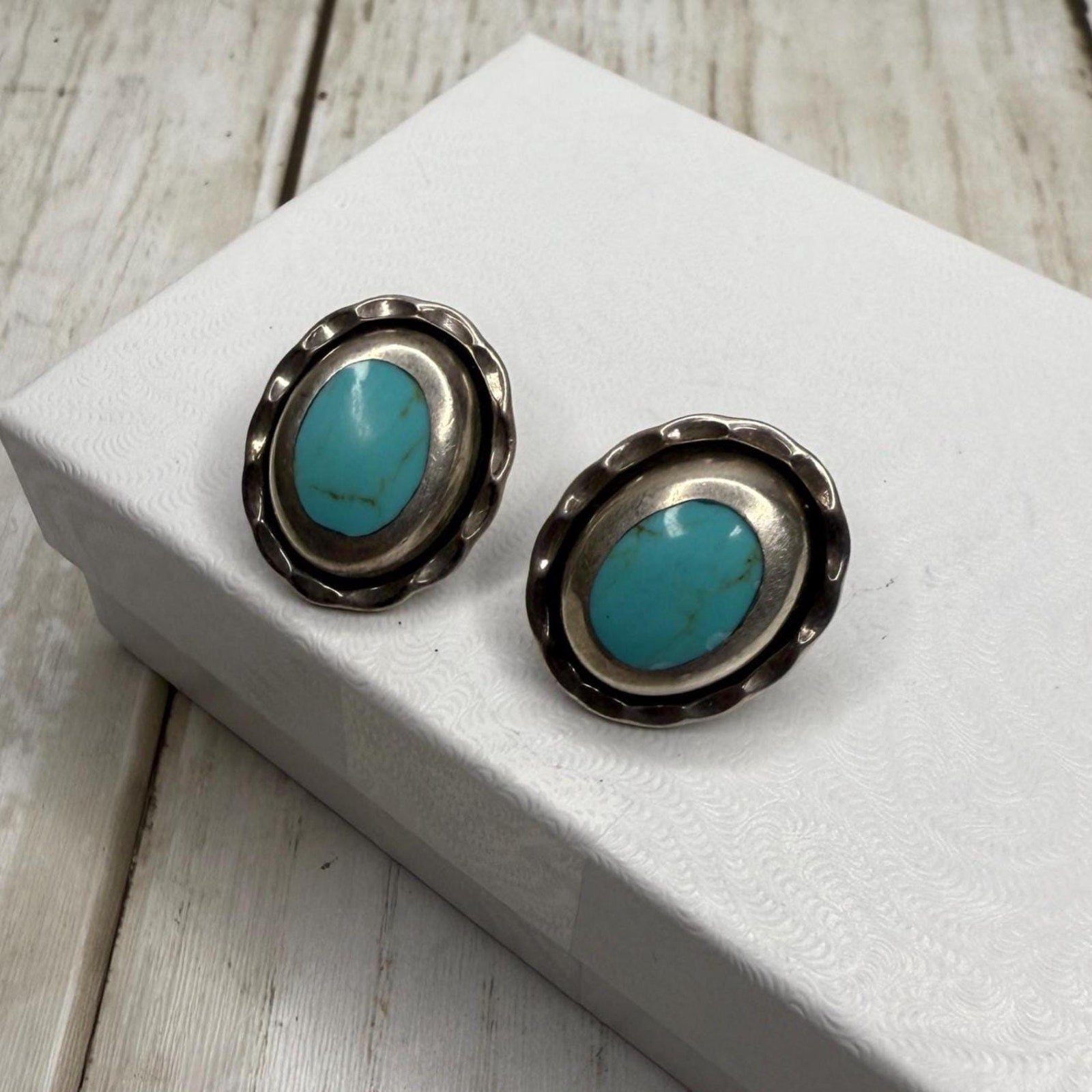 Silver and Turquoise Oval Earrings