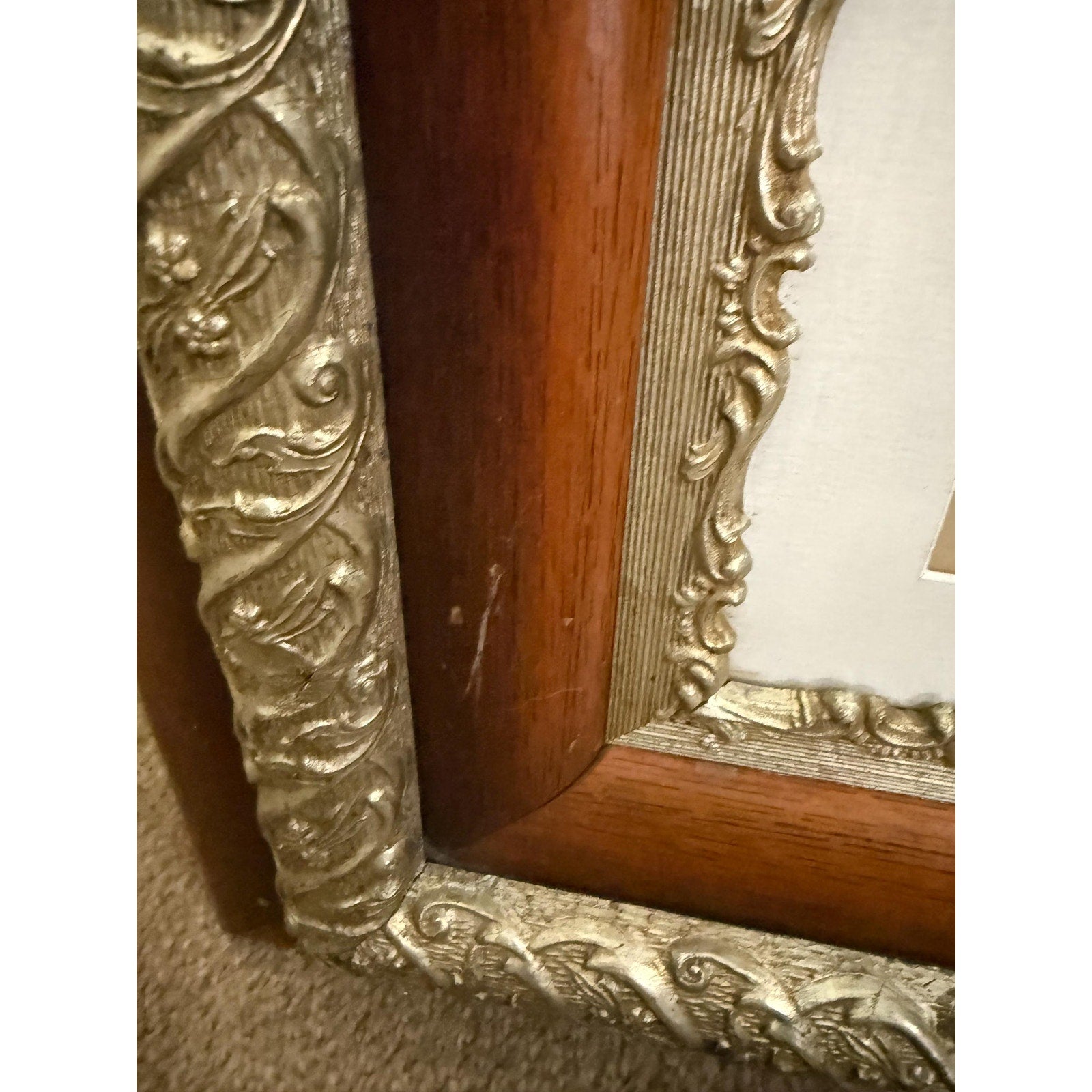 Antique Wood and Composition Frame with Picture
