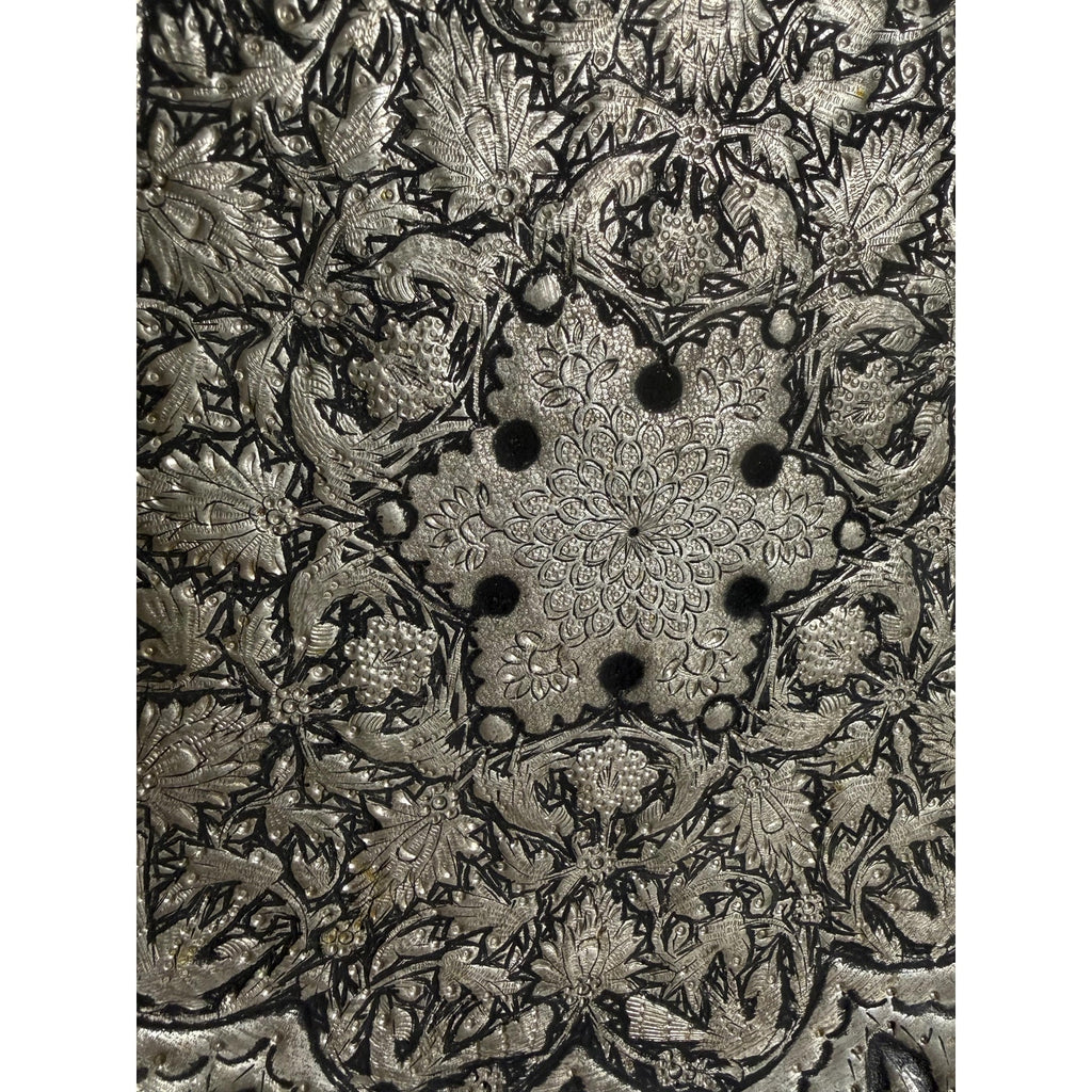 Handmade Middle Eastern Round Silver Tray Floral Design