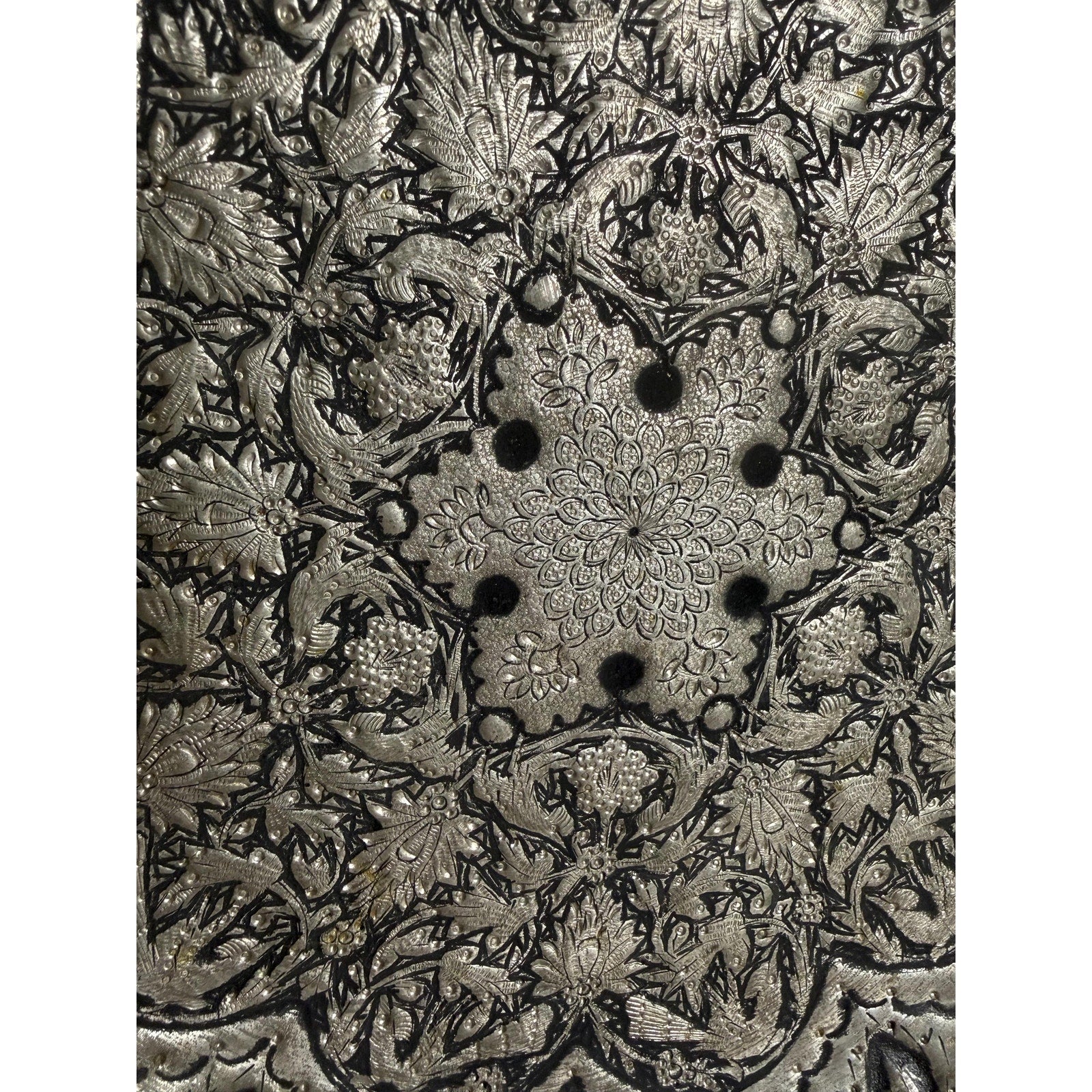 Handmade Middle Eastern Round Silver Tray Floral Design