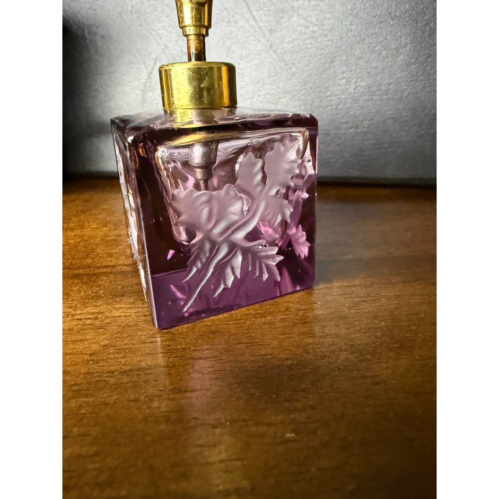 M West Purple Glass Perfume Bottle with Etched Design