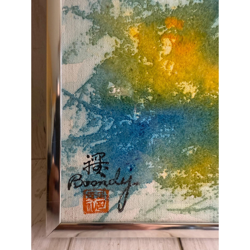 Boondy Wang Painting on Board Mixed Media Native Pottery 12"x9"