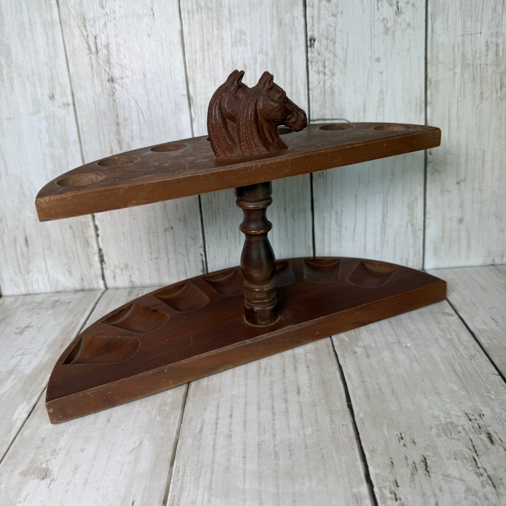 Wooden 7-pipe Stand with Molded Horse Heads