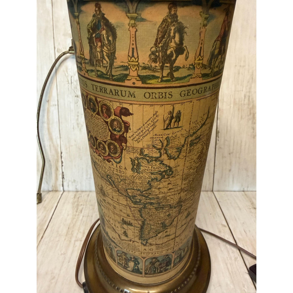 Old World Map and Brass Table Lamp