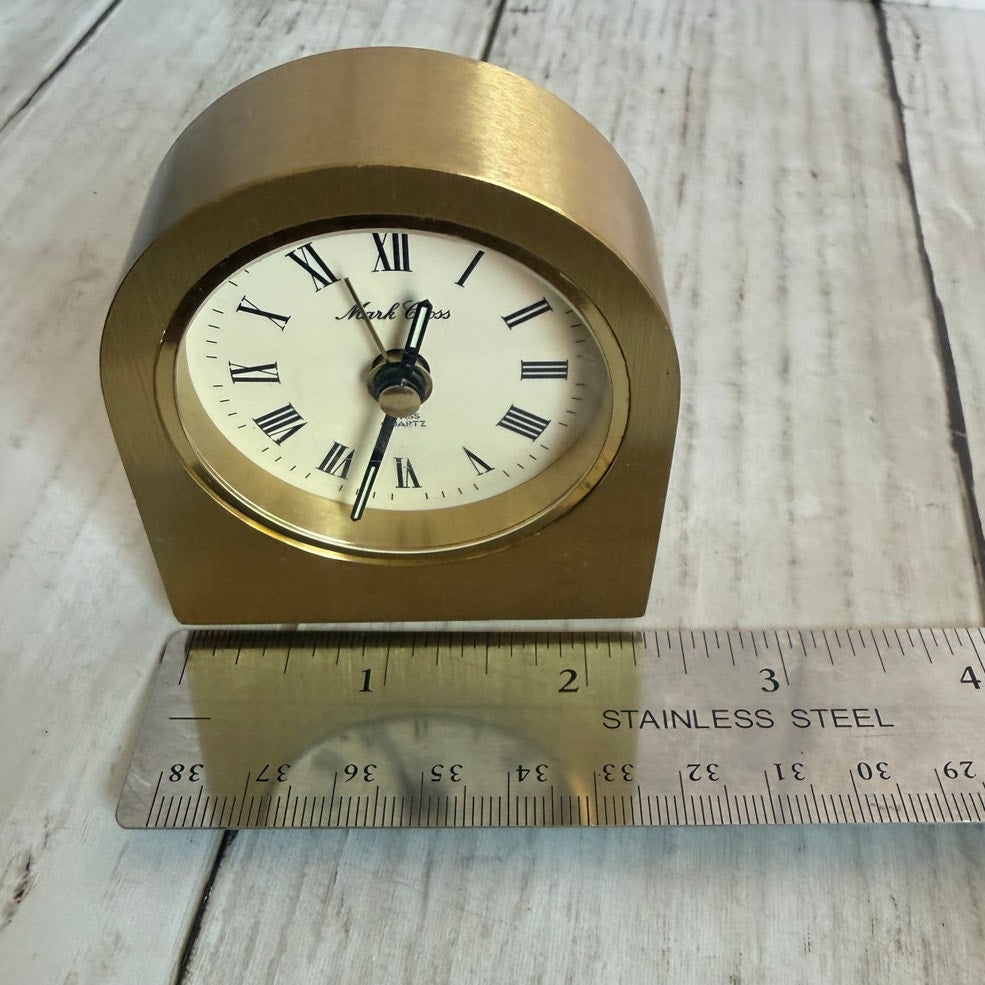Mark Cross Swiss Quartz Brushed Brass Desk Clock - Needs Repair
