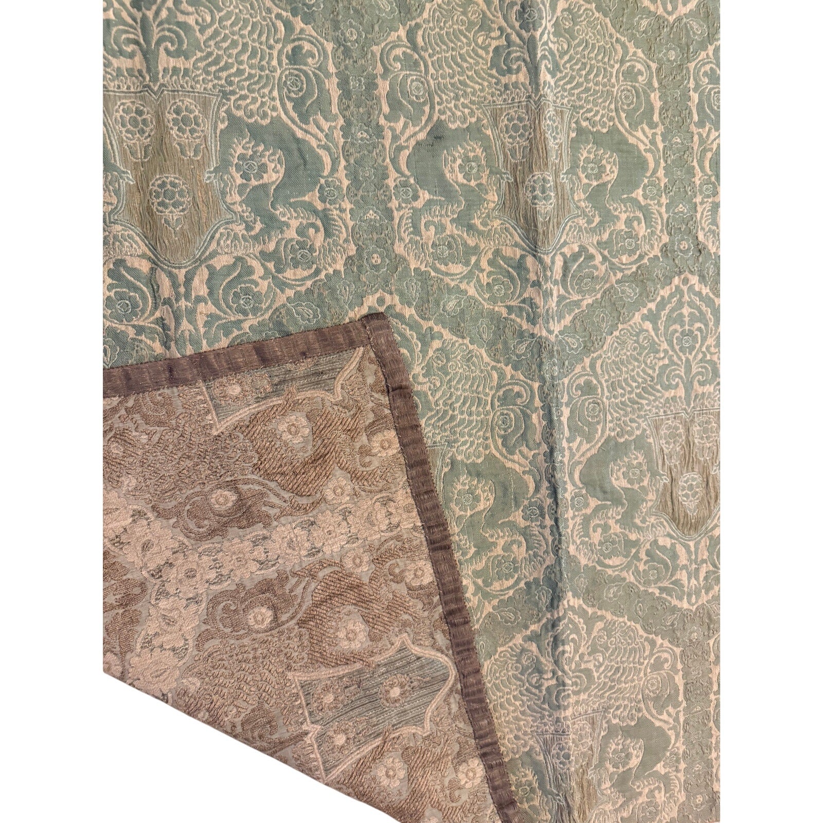 Vintage Green Damask Fabric Panel