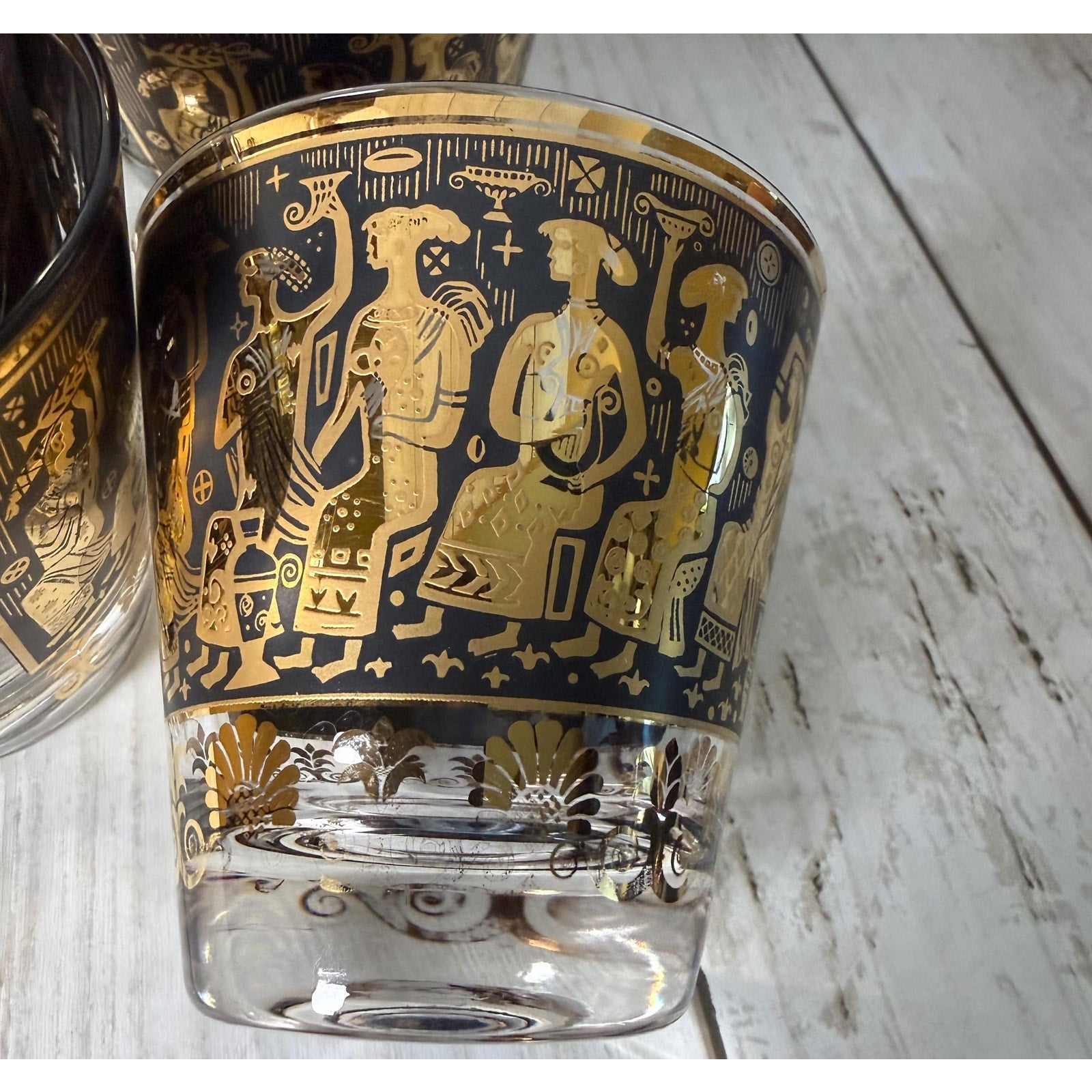 Set of 7 Georges Briard Gold and Black Egyptian Glasses