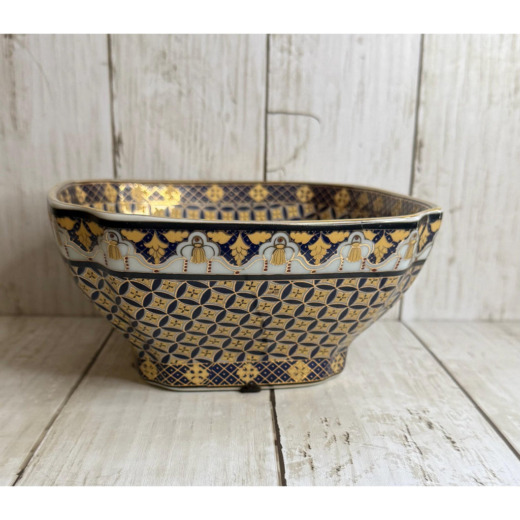 Chinese Royal Regency Navy Blue & Gold Lidded Box, Vanity Tray and Bowl