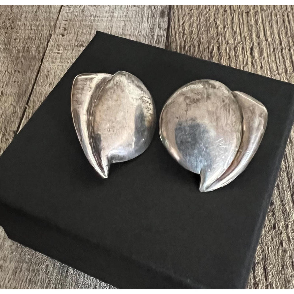 1940’s Modernist Silver Screw Back Earrings