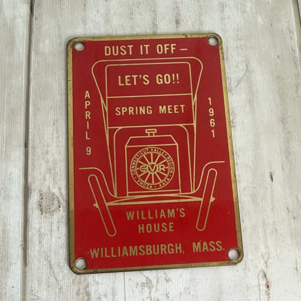 1961 Dash Plaque from the Connecticut Valley Region (VMCCA/AACA) for a Spring Meet held at William's House in Williamsburgh, Massachusetts, on April 9, 1961