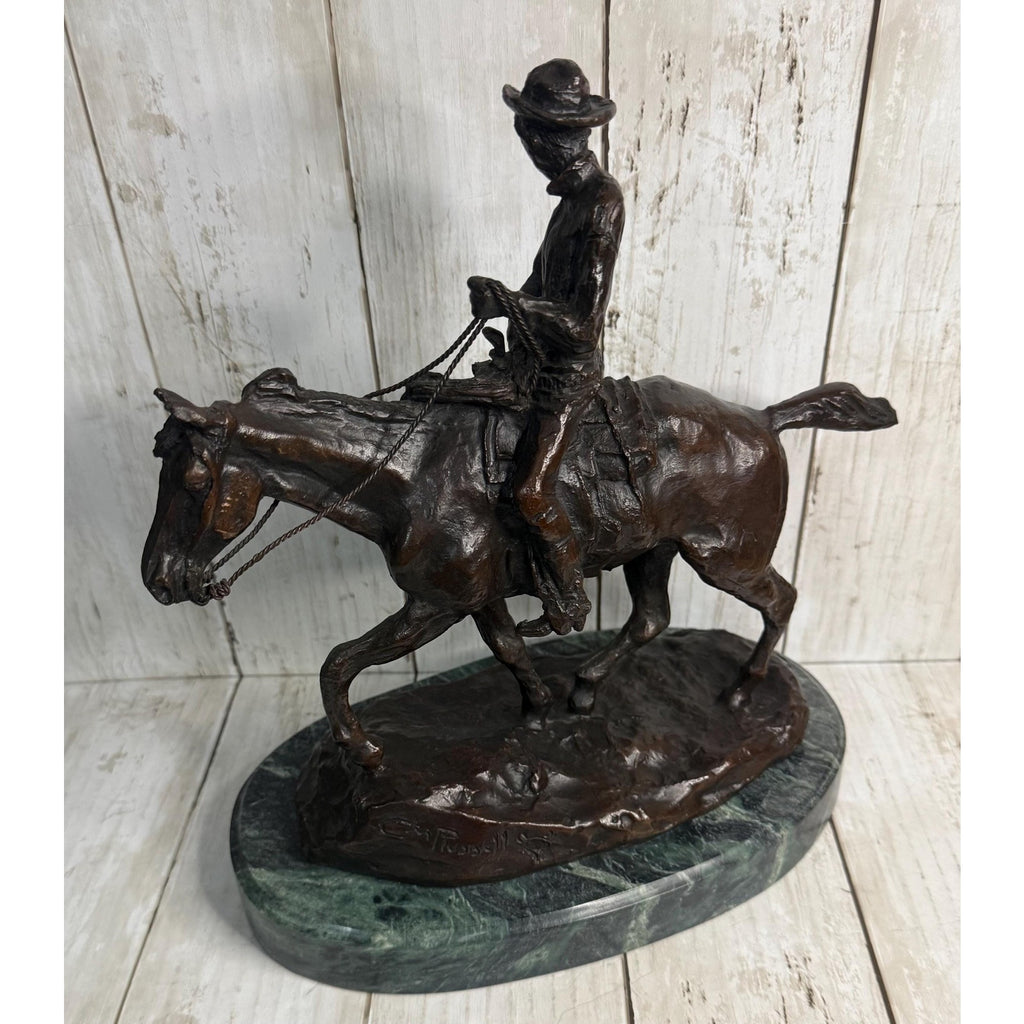 American Bronze Sculpture by Charles Marion Russell cir 1926 Will Rogers