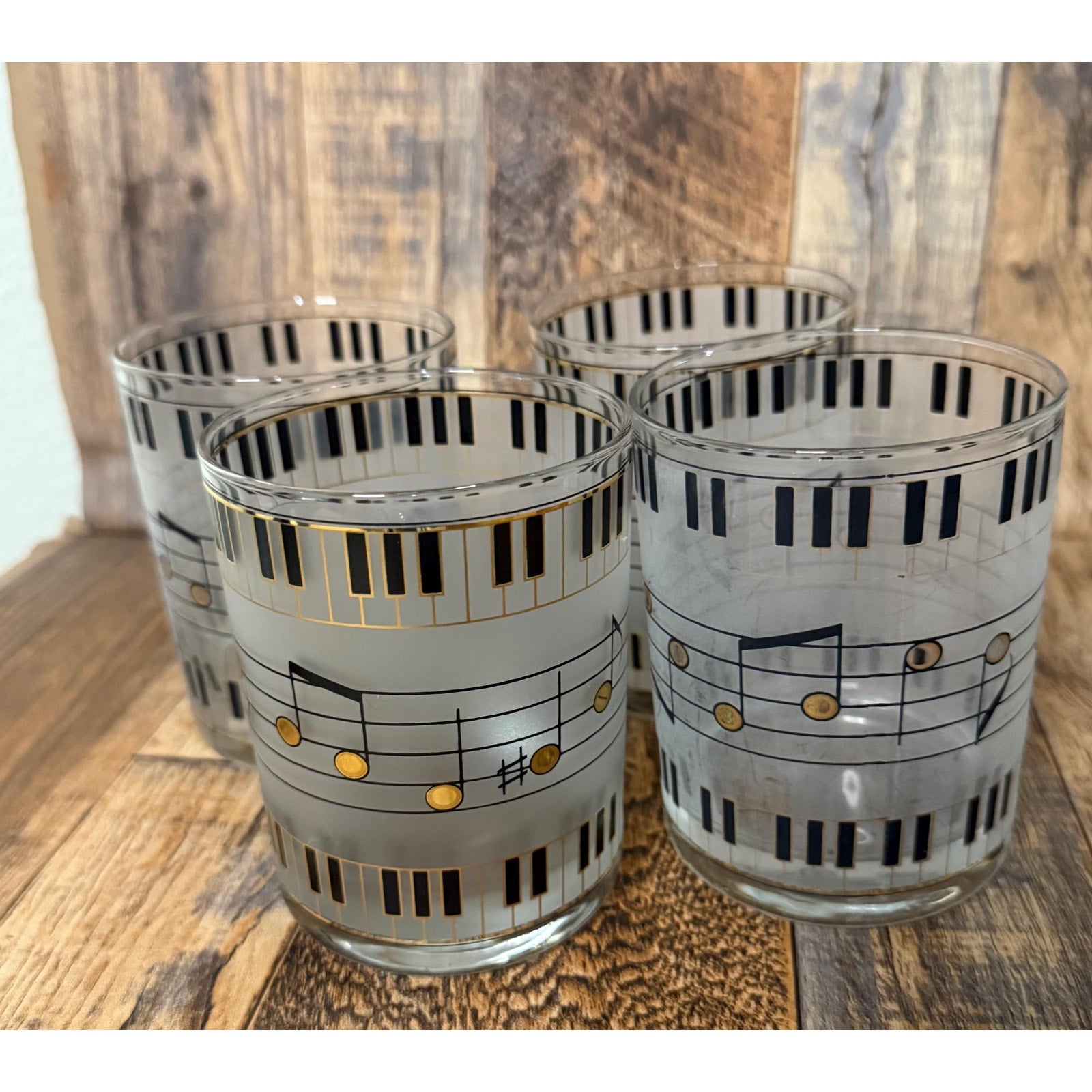 Culver Music Note Glasses Black and Gold Frosted Set of 4
