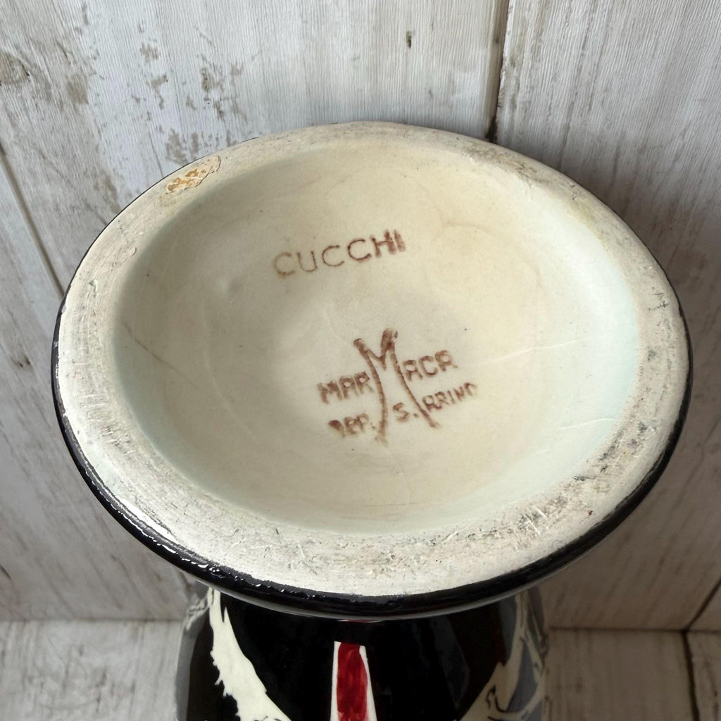Cucchi Ceramic Pitcher Made In Italy Black & Red Battle Design