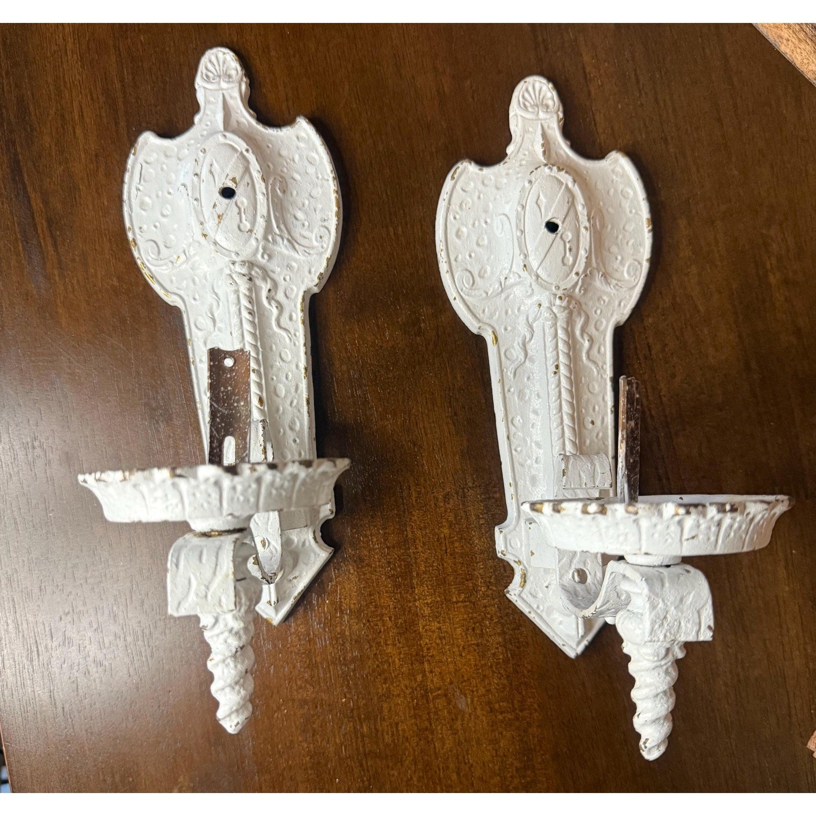 Antique Cast Iron Oil Lamp Holder Sconce Pair