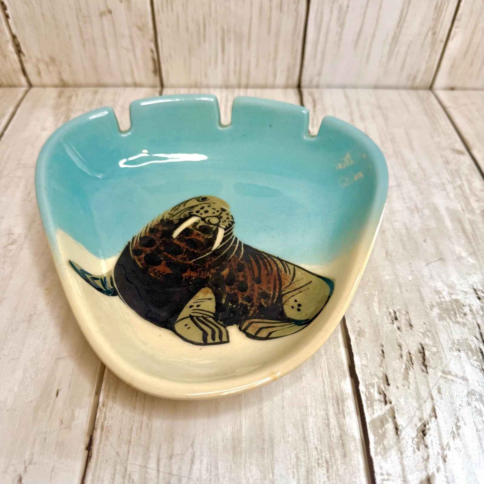 Matthew Adams MCM Signed Numbered Hand Painted Walrus Ceramic Ashtray