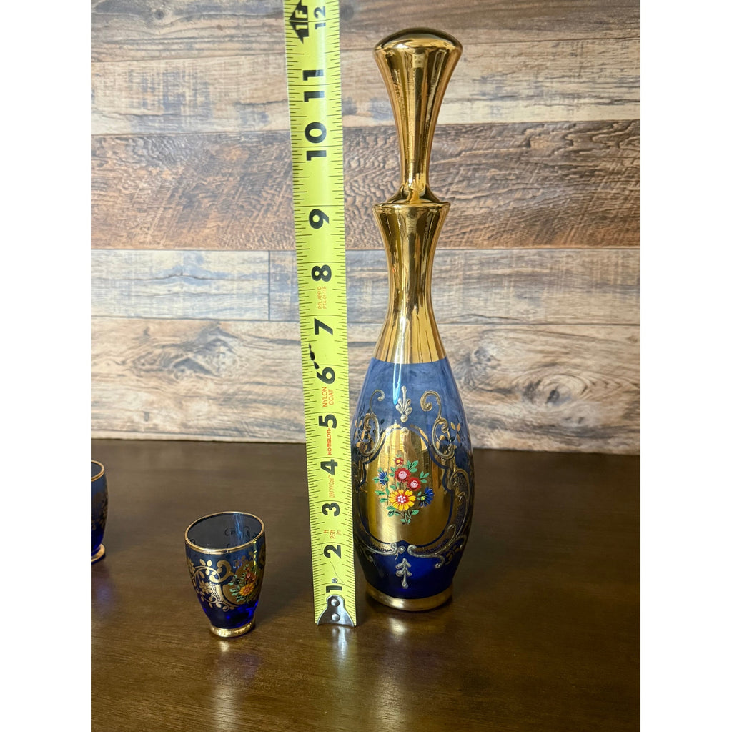 "Tre Fuochi" (Three Fires) Style Cobalt Blue Glass Decanter Set
