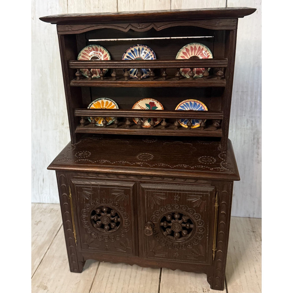 Antique Breton Dollhouse Hutch with Hand Painted Plates