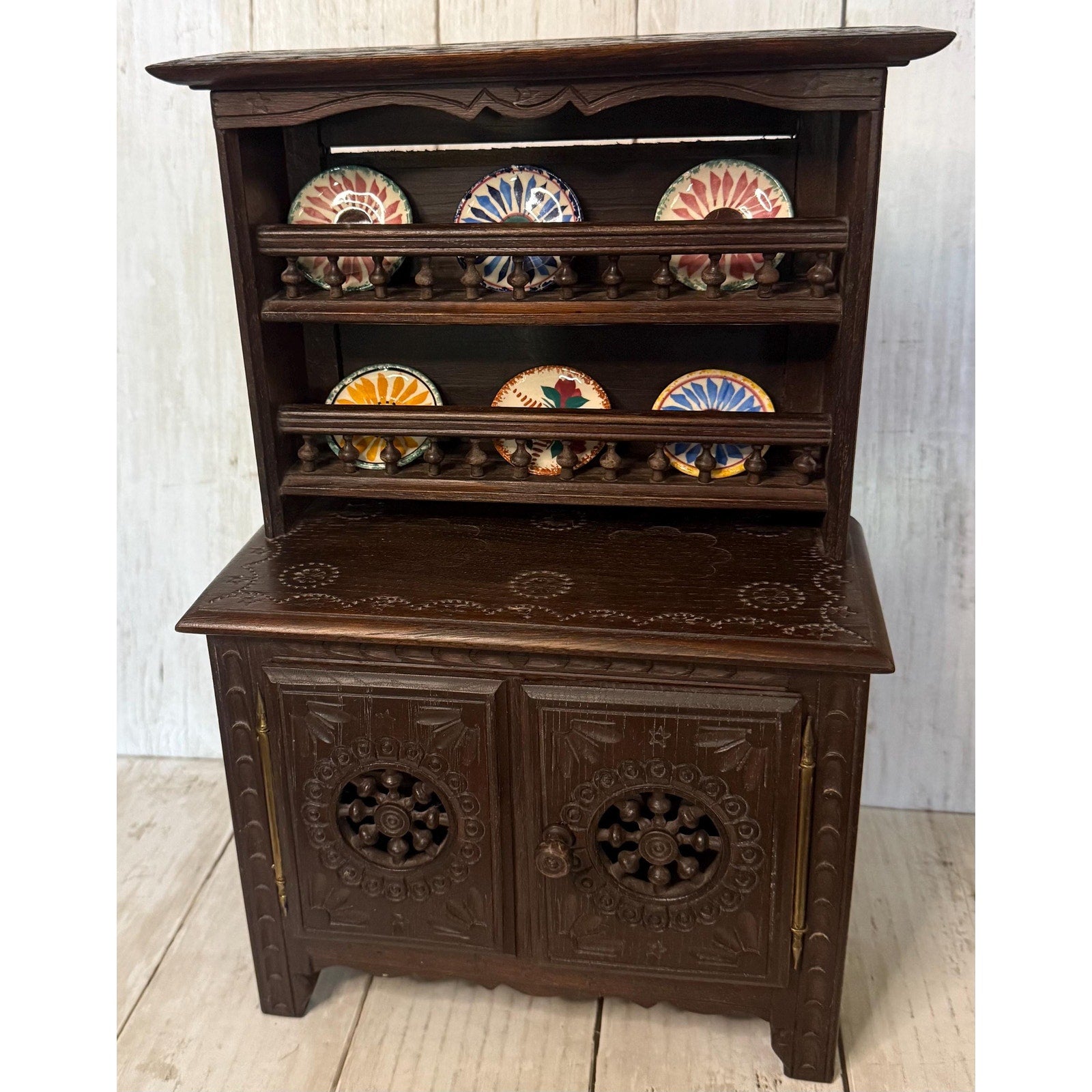 Antique Breton Dollhouse Hutch with Hand Painted Plates