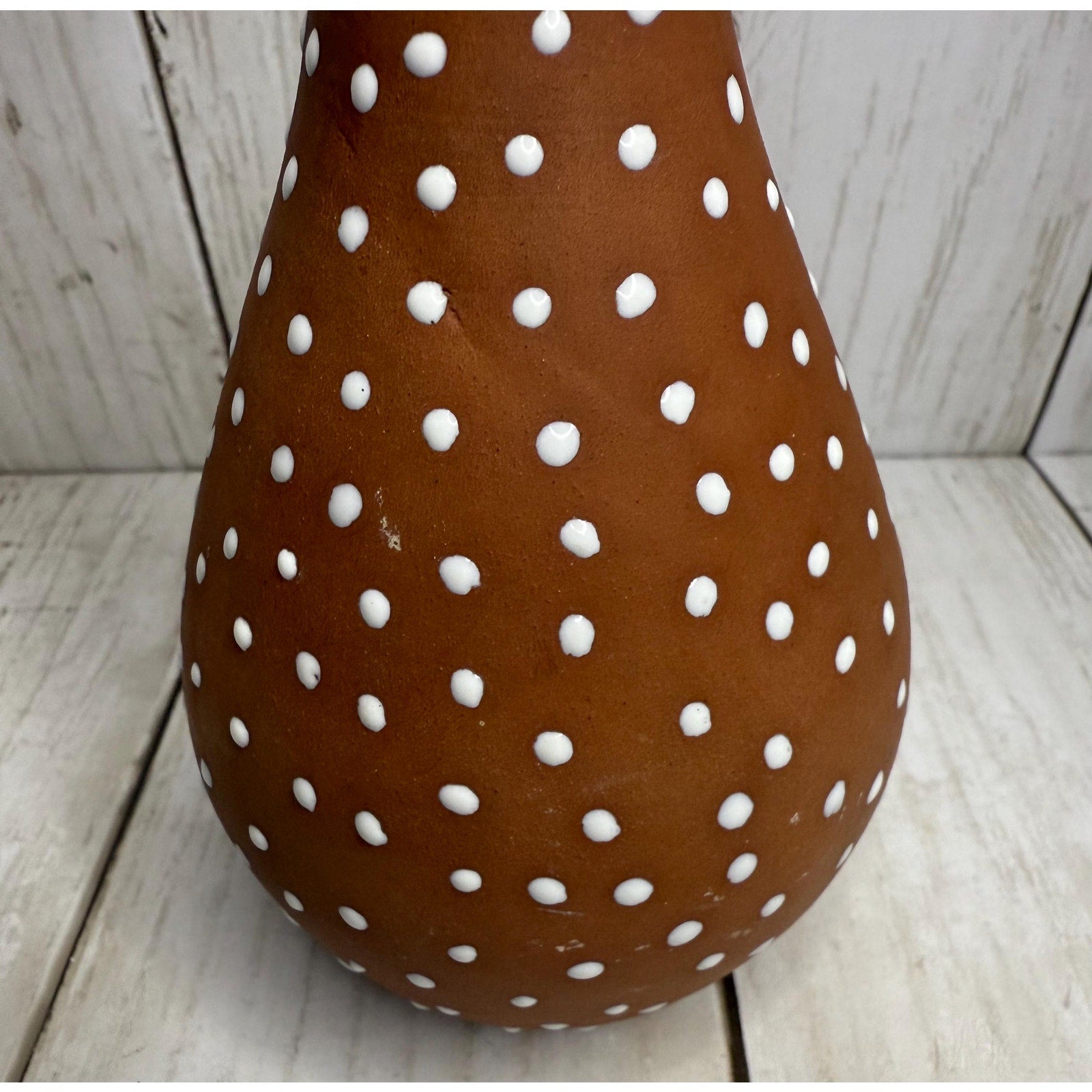 Norsk Red Clay Polka White Polka Dot Bud Vase 7 inches