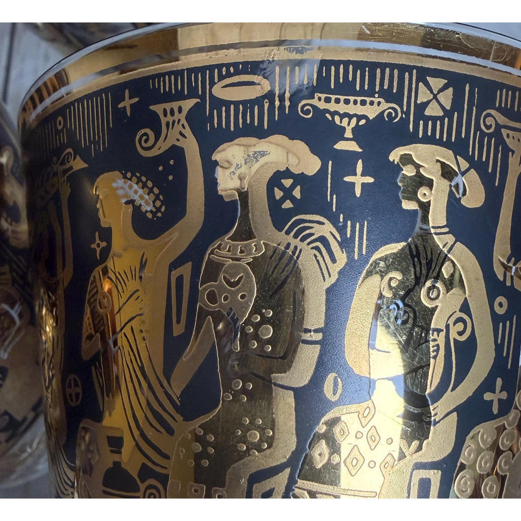 Set of 7 Georges Briard Gold and Black Egyptian Glasses