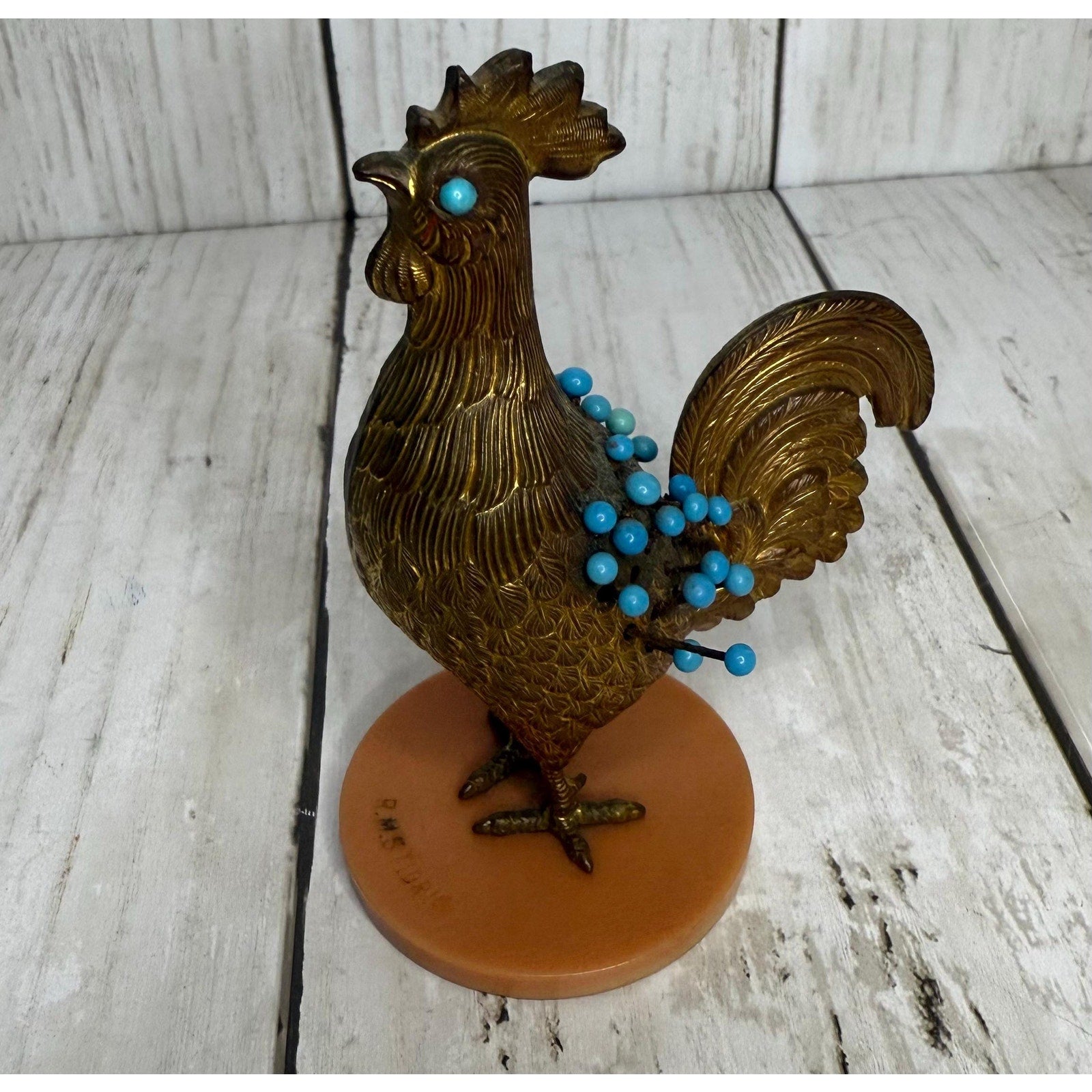 Rare Bronze Rooster Pin Holder