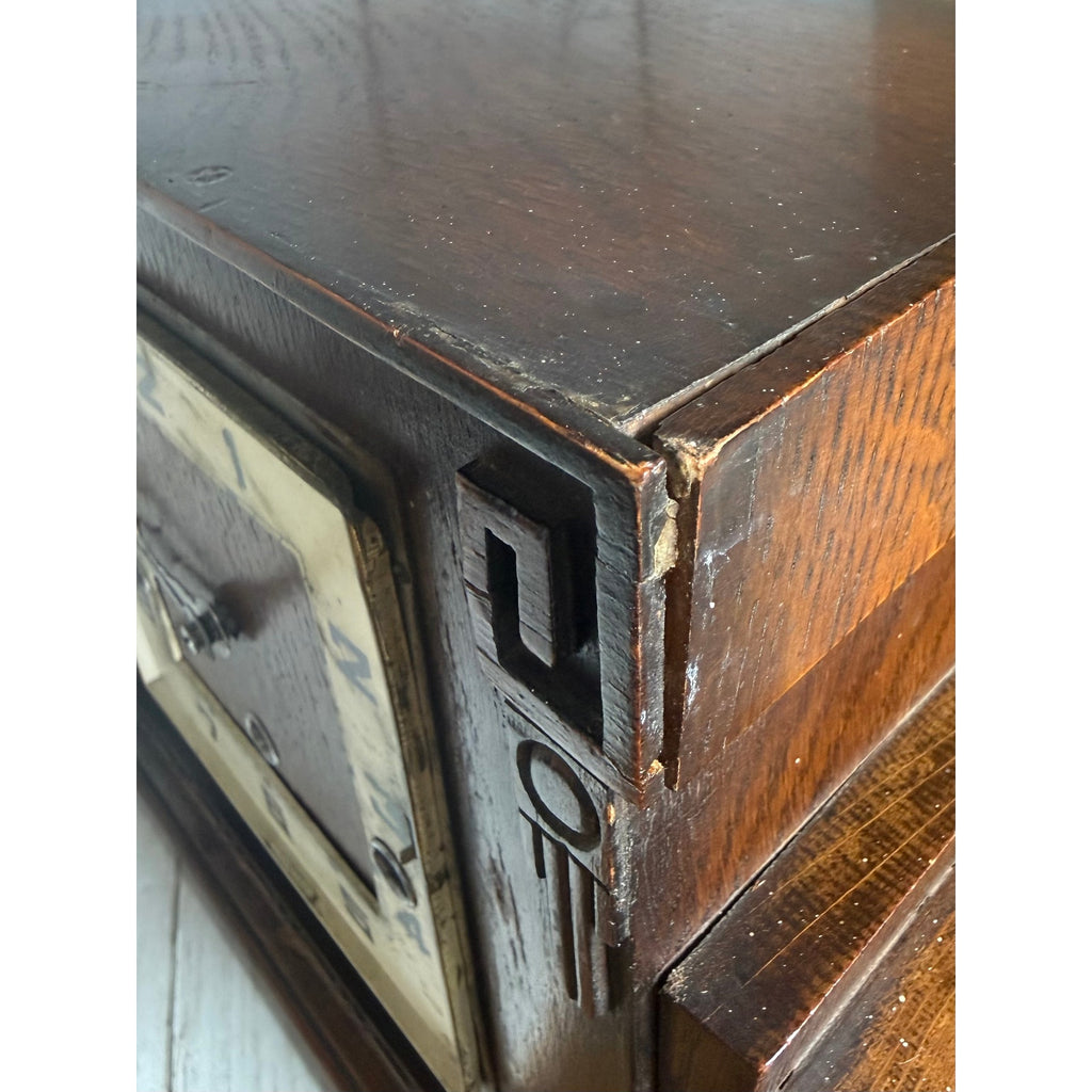 Art Deco Wooden Geometric Mantle Clock, As Is