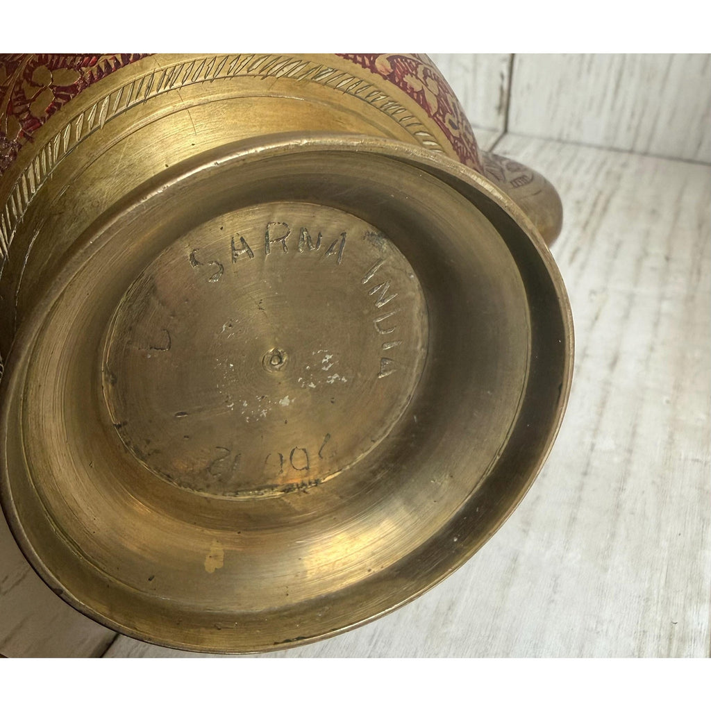 Indo-Persian Saran Brass Ewer with Etched and Painted Detail