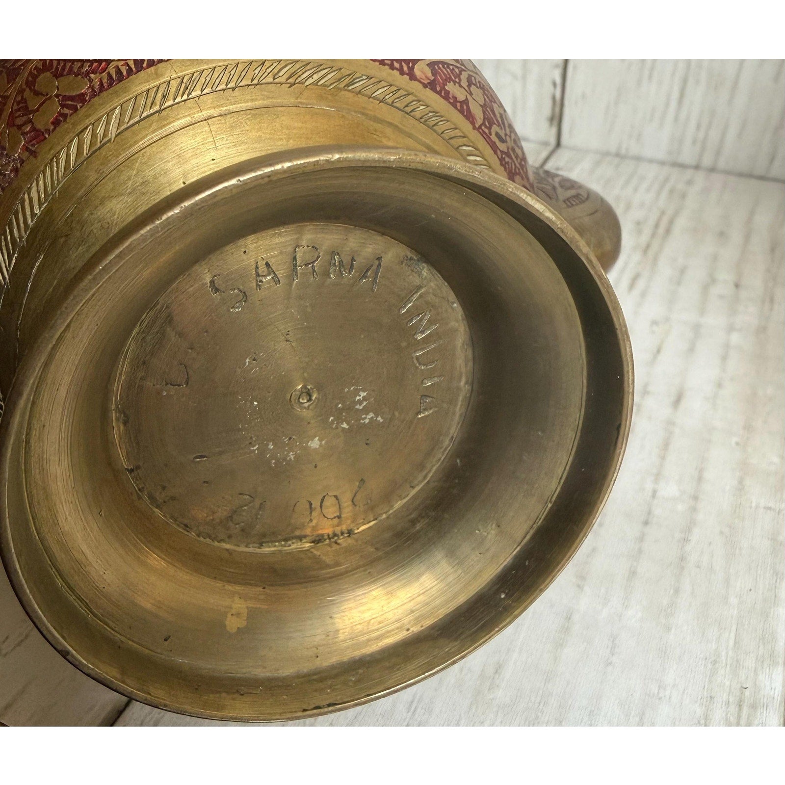 Indo-Persian Saran Brass Ewer with Etched and Painted Detail
