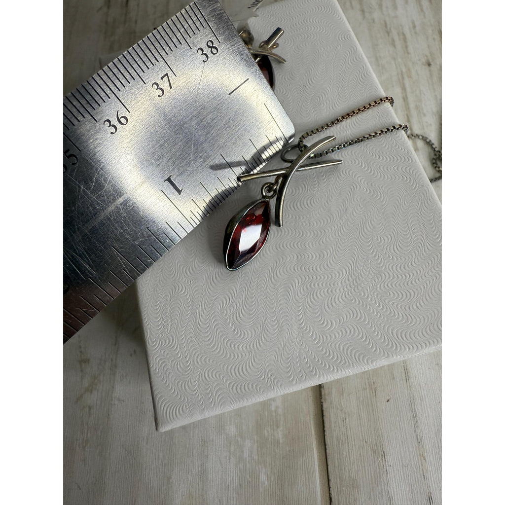 Silver and Garnet Earrings and Necklace