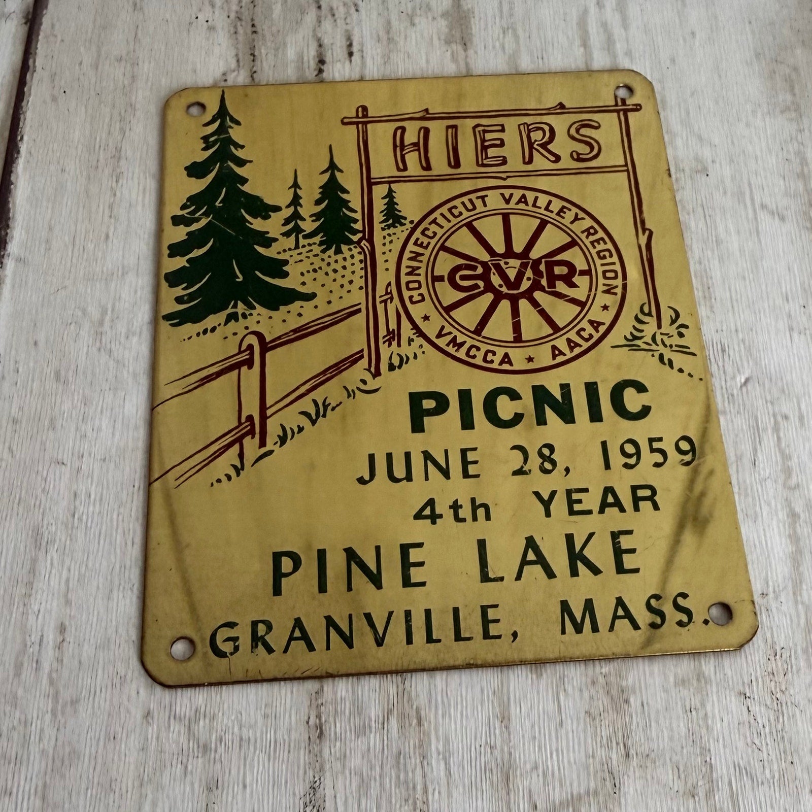 1959 4th Annual Connecticut Valley Region Picnic Pine Lake Granville Dash Plaque