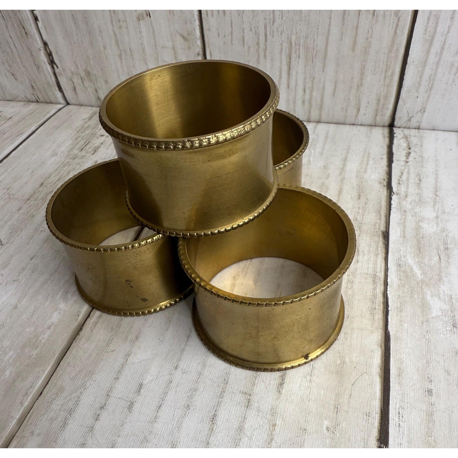 Brass Beaded Napkin Rings, Set of Four