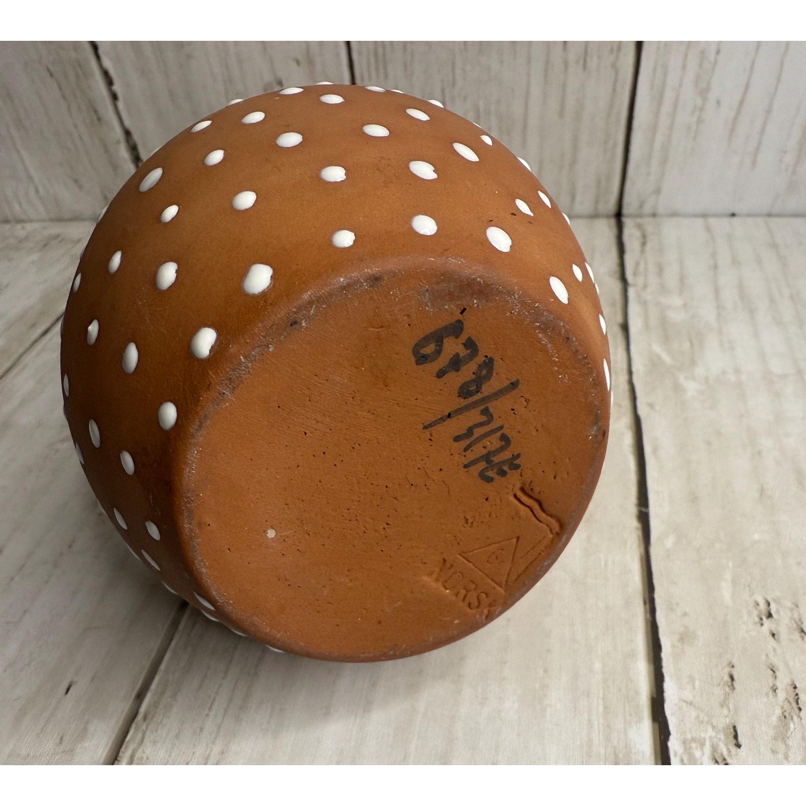 Norsk Red Clay Polka White Polka Dot Bud Vase 7 inches