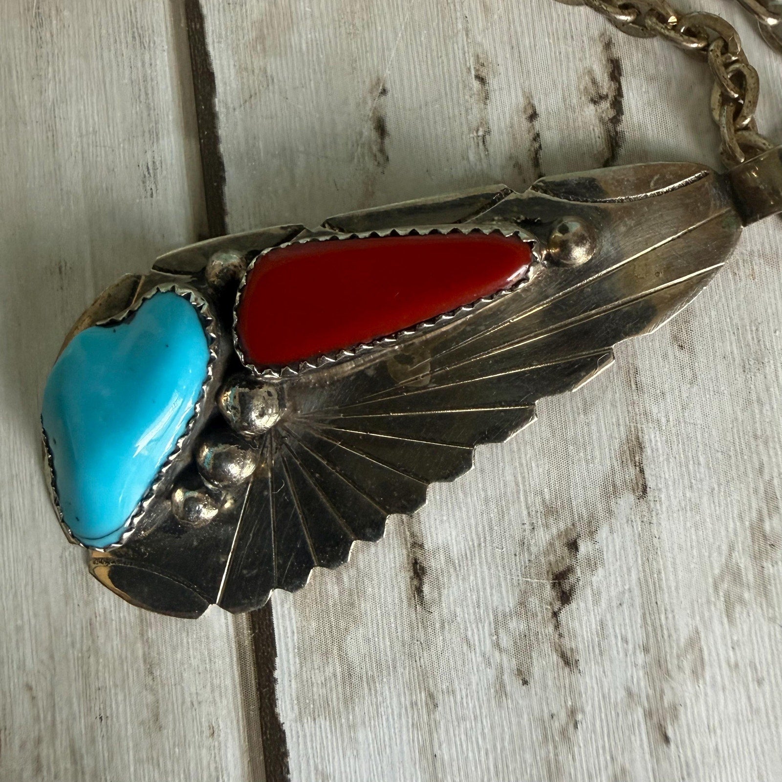 Zuni Navajo Turquoise and Coral Pendant