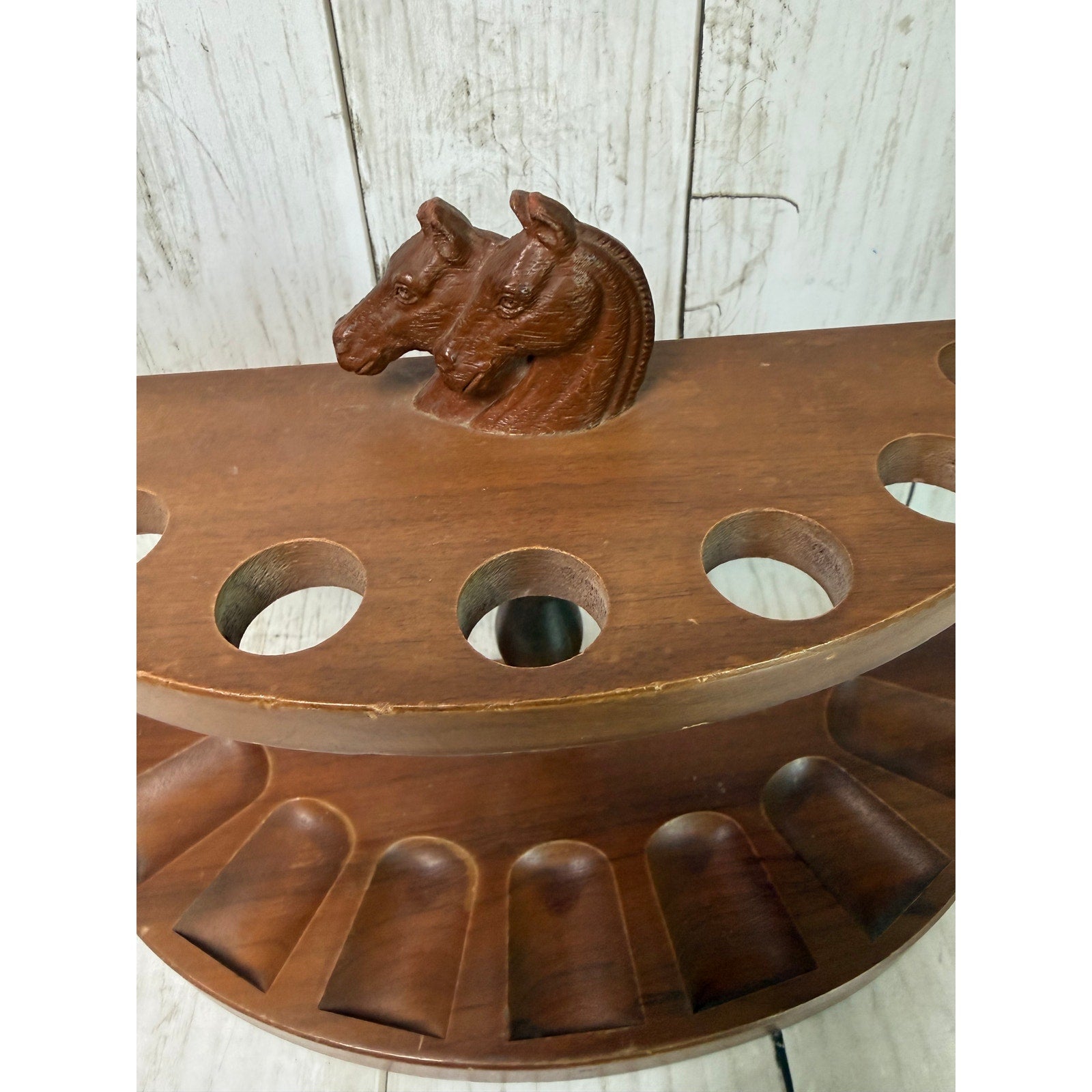 Wooden 7-pipe Stand with Molded Horse Heads