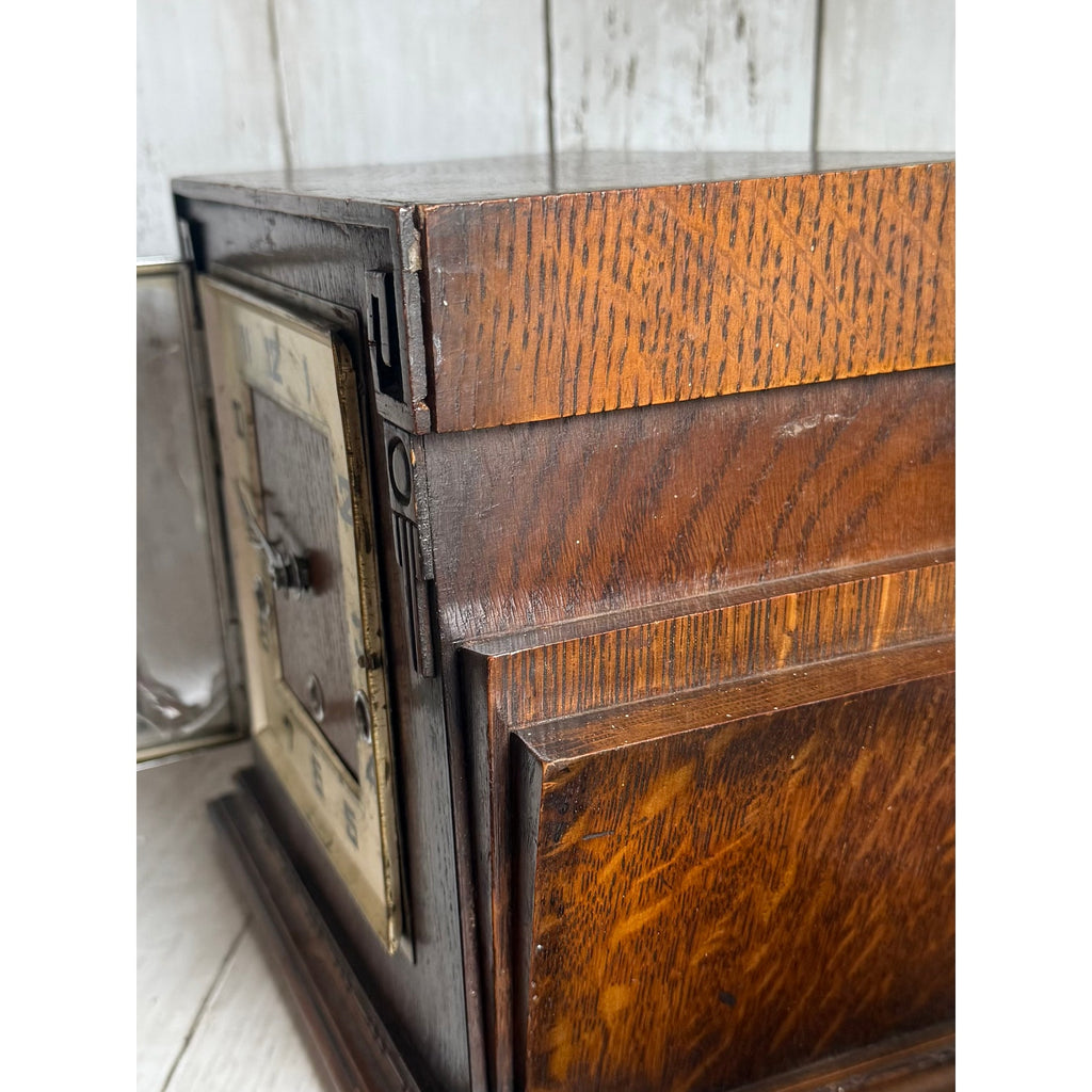 Art Deco Wooden Geometric Mantle Clock, As Is