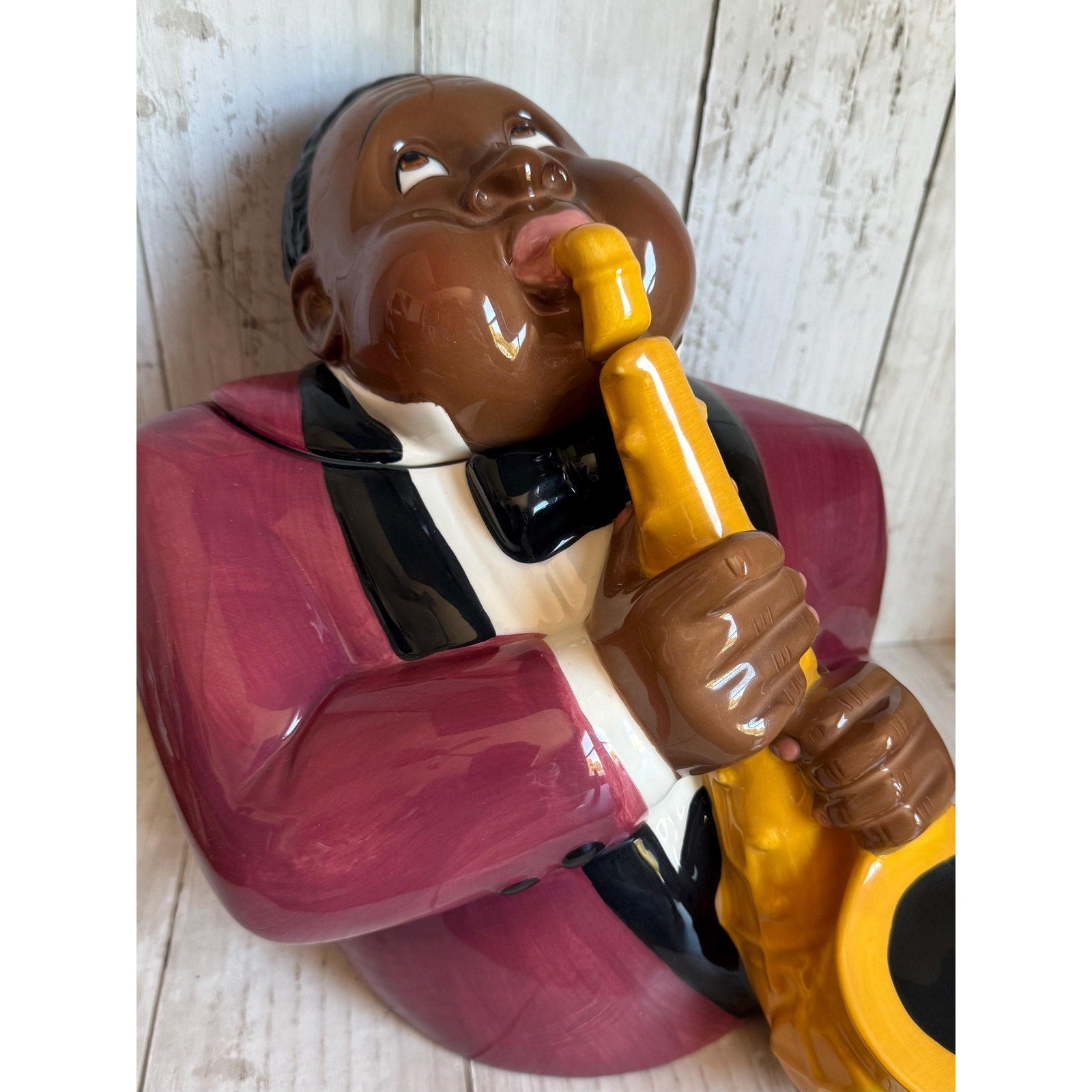 1996 Clay Art Cookie Jar - Saxophone Man Jazz Player - Chip