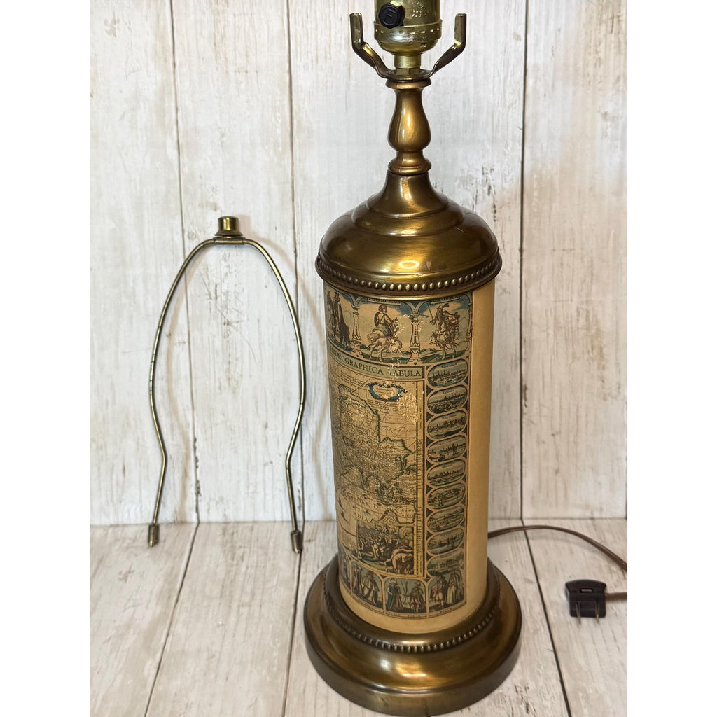 Old World Map and Brass Table Lamp