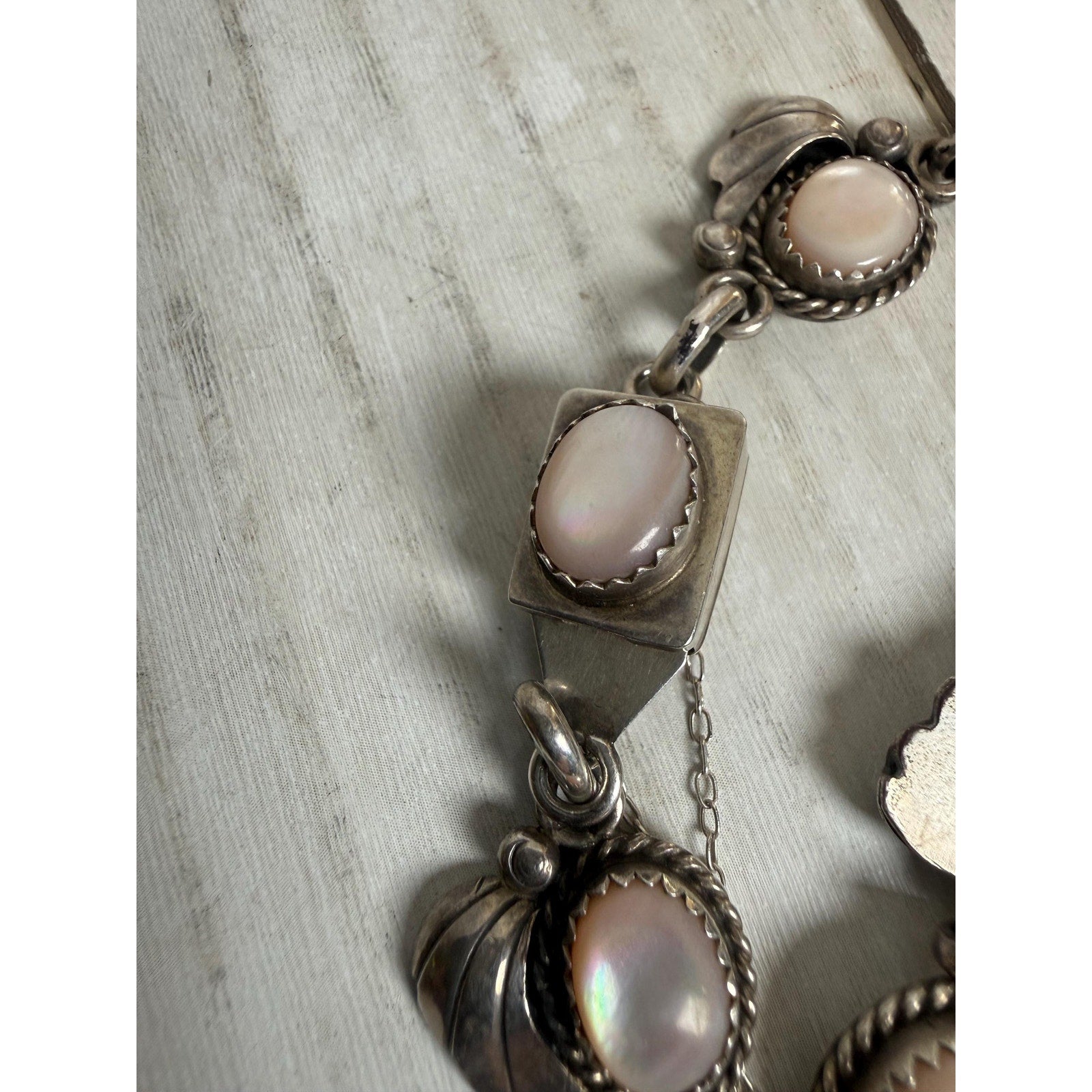Navajo Silver and Mother of Pearl Small Bracelet and Earrings
