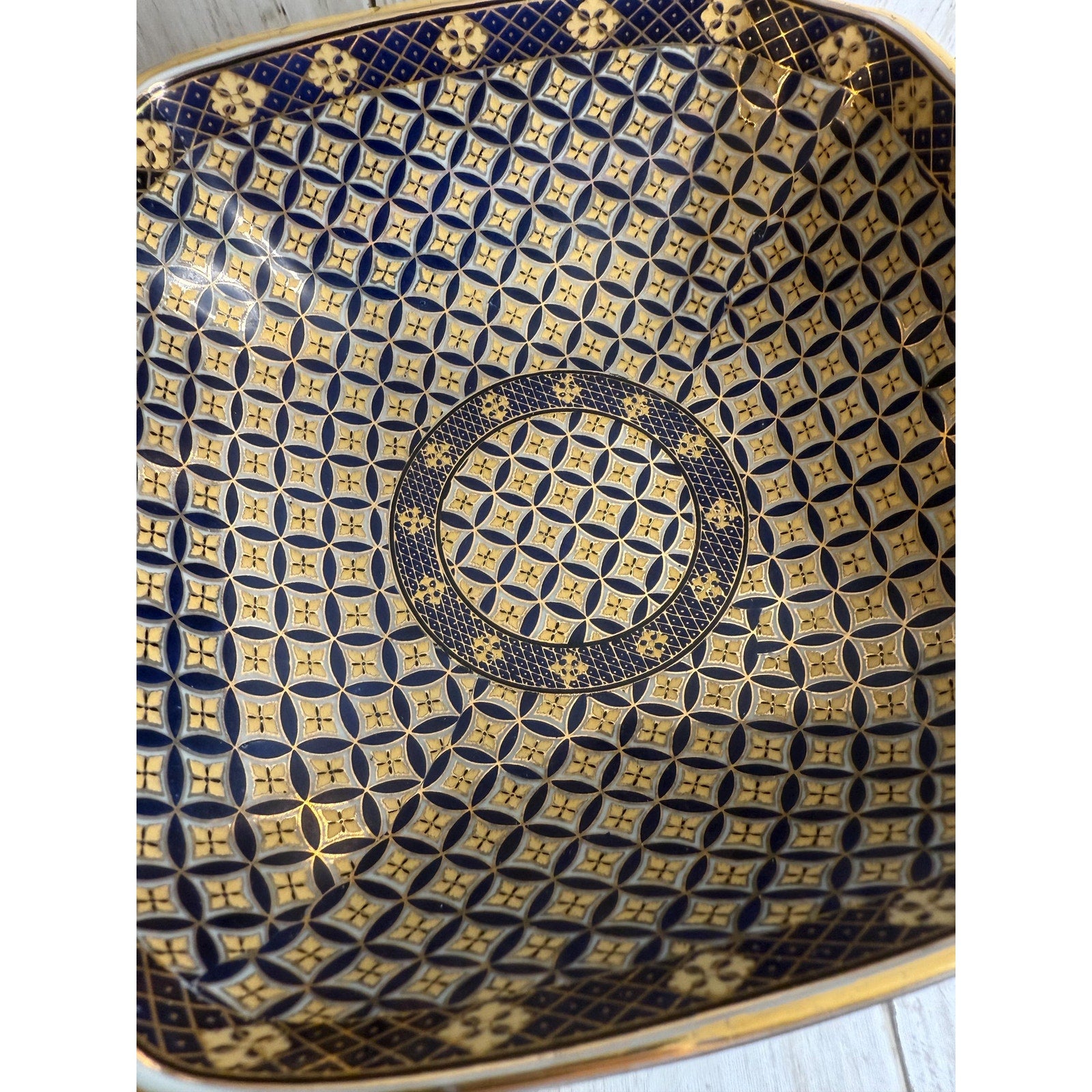 Chinese Royal Regency Navy Blue & Gold Lidded Box, Vanity Tray and Bowl