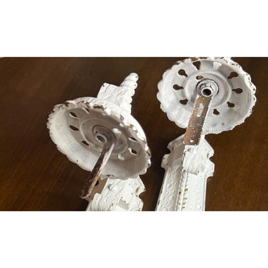 Antique Cast Iron Oil Lamp Holder Sconce Pair