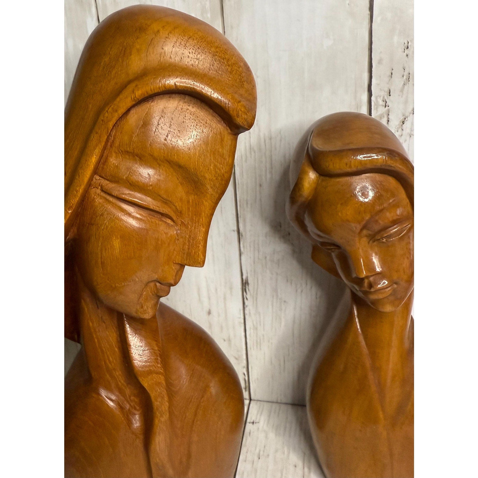 Pair of MCM Wood Carved Busts
