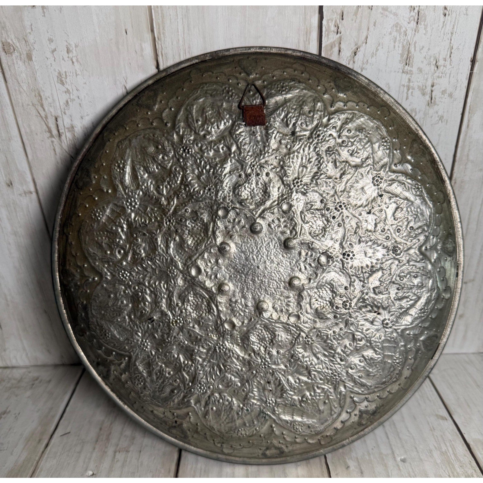 Handmade Middle Eastern Round Silver Tray Floral Design