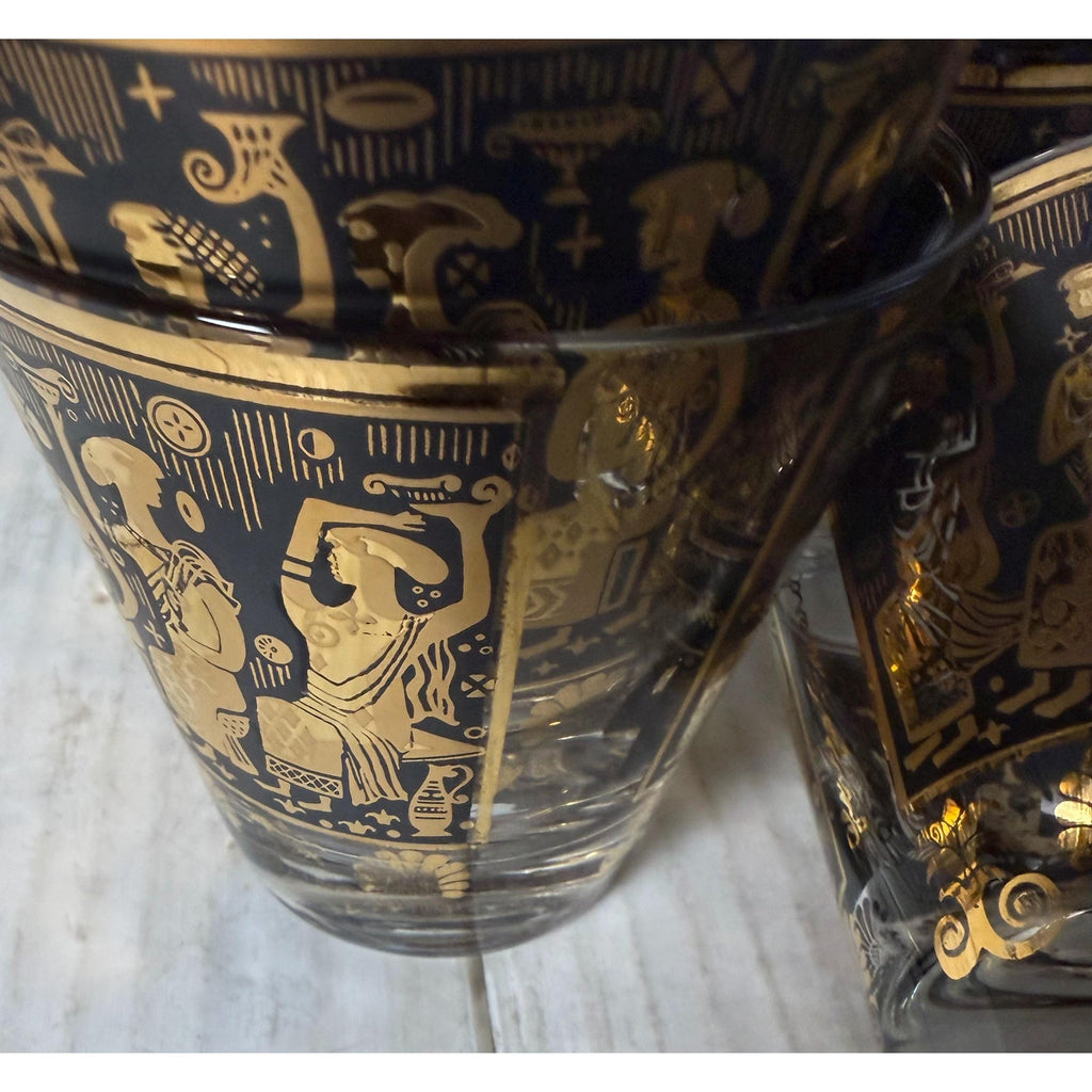 Set of 7 Georges Briard Gold and Black Egyptian Glasses